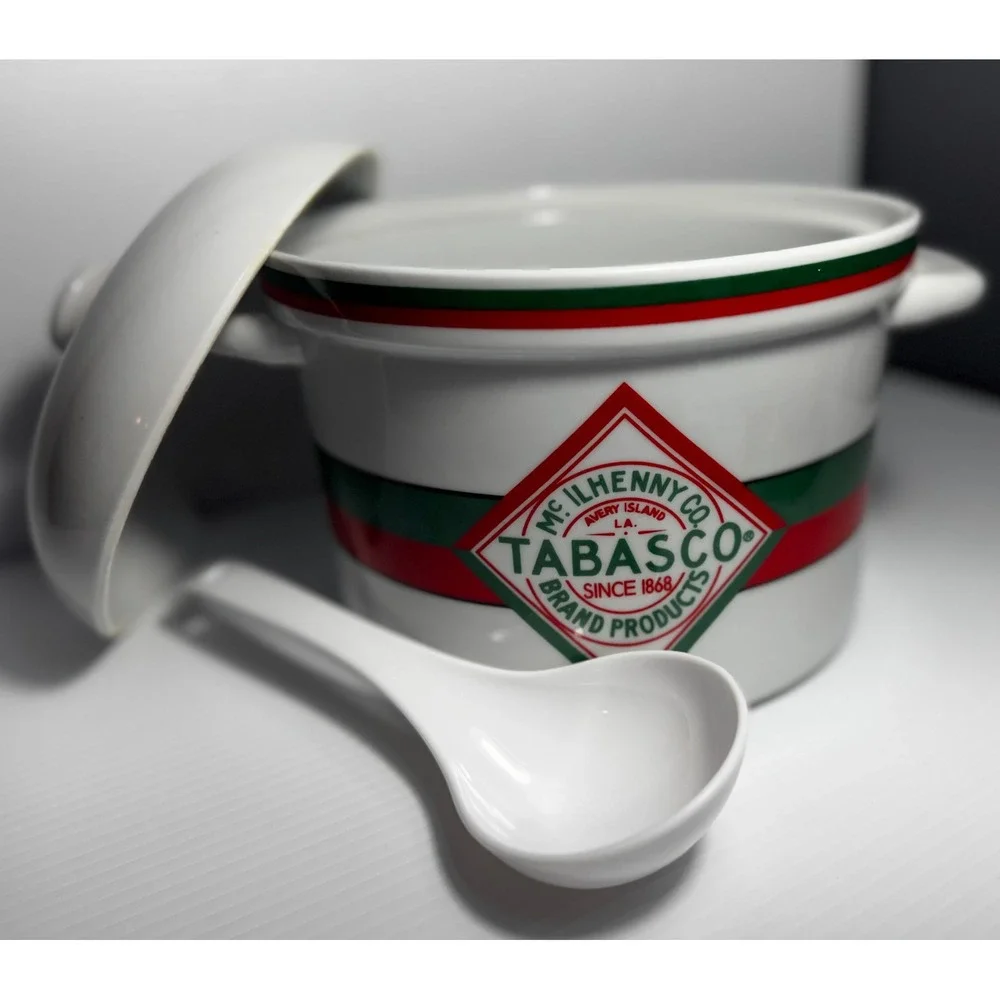 Tabasco McIlhenny Ceramic Soup Tureen Serving Bowl w/Lid & Ladle 2.5 Quart
